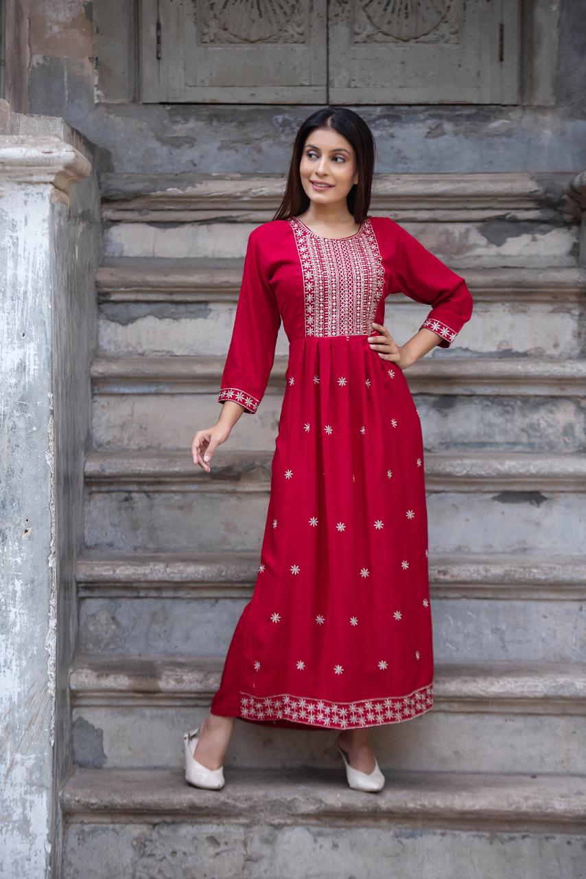 Izhar 01 New Heavy Ethnic Wear Rayon Printed Long Designer Kurti Collection